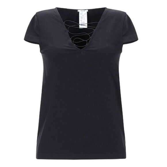 Wolford Women's Black String Accent Front V Neck Top - Size‎ XS Extra Small - Picture 1 of 4